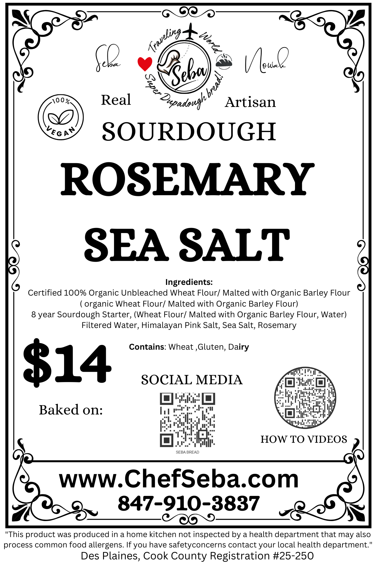 Bread Rosemary Sea Salt Country Sourdough Loaf 🧂🌿