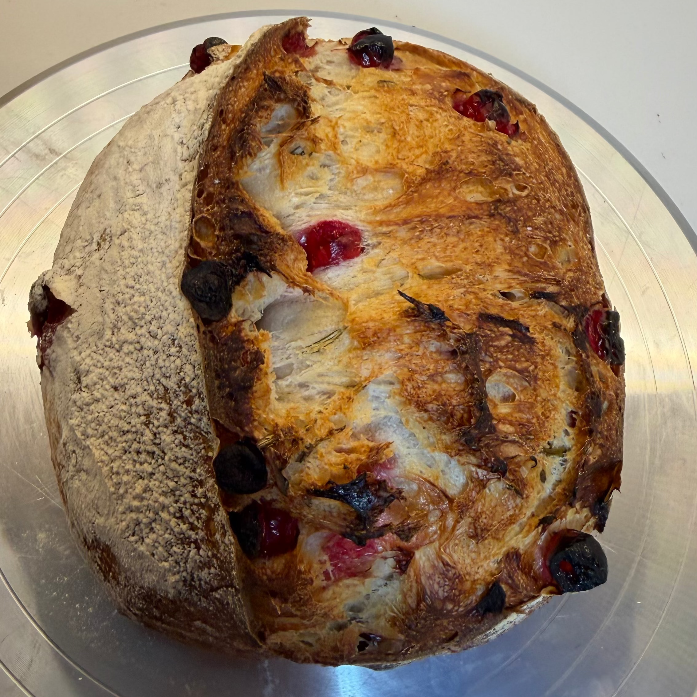 Cranberry rosemary sourdough bread with organic cranberries baked by Chef SEBA in Des Plaines Illinois
