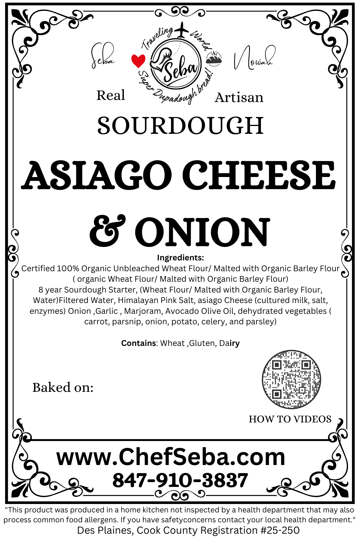 Asiago Cheese & Caramelized Onion Sourdough Bread – Chef SEBA Artisan Loaf - Artisan Real Sourdough Bread Chef SebaArtisan Real Sourdough Bread Chef SebaArtisan Real Sourdough Bread Chef SebaSEBA-BRD-ASI-ONI-WHLASIAGO-ONION-01Whole LoafChef SEBA Asiago cheese and onion sourdough bread product label