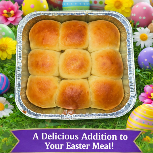 Freshly baked Easter sourdough dinner rolls by Chef SEBA. Soft, golden artisan rolls baked fresh in Des Plaines, Illinois, perfect for Easter dinner tables and holiday family meals. Available for Easter pre-order with local pickup or delivery.