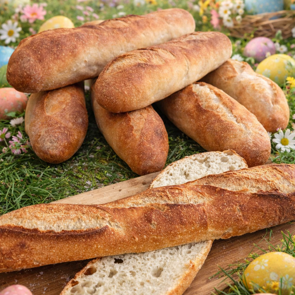 Easter Fresh Baked Sourdough Baguette – Chef SEBA– 4 Pack - Artisan Real Sourdough Bread Chef SebaArtisan Real Sourdough Bread Chef SebaArtisan Real Sourdough Bread Chef Sebaeaster artisan sourdough baguette baked by Chef SEBA in Des Plaines Illinois