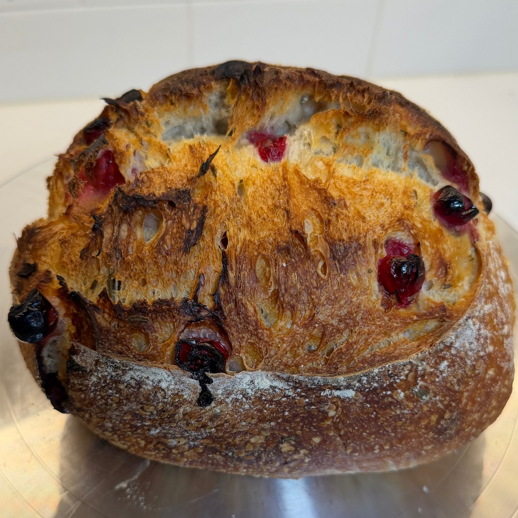 Close-up of cranberry rosemary sourdough bread by Chef SEBA