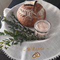 Traditional Polish wedding sourdough bread with salt and embroidered Witajcie cloth by Chef SEBA