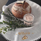 Traditional Polish wedding sourdough bread with salt and embroidered Witajcie cloth by Chef SEBA