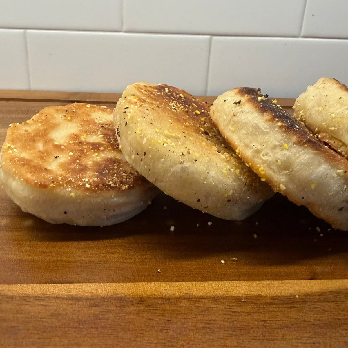 Four organic sourdough English muffins handmade by Chef SEBA in Des Plaines Illinois