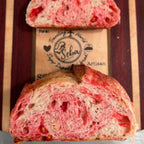 SEBAlicious™ Flamin’ Hot Cheetos Extra Sharp Cheddar Sourdough Bread - Artisan Real Sourdough Bread Chef SebaArtisan Real Sourdough Bread Chef SebaArtisan Real Sourdough Bread Chef SebaWhole LoafArtisan Flamin Hot Cheetos sourdough bread sliced open on wooden board