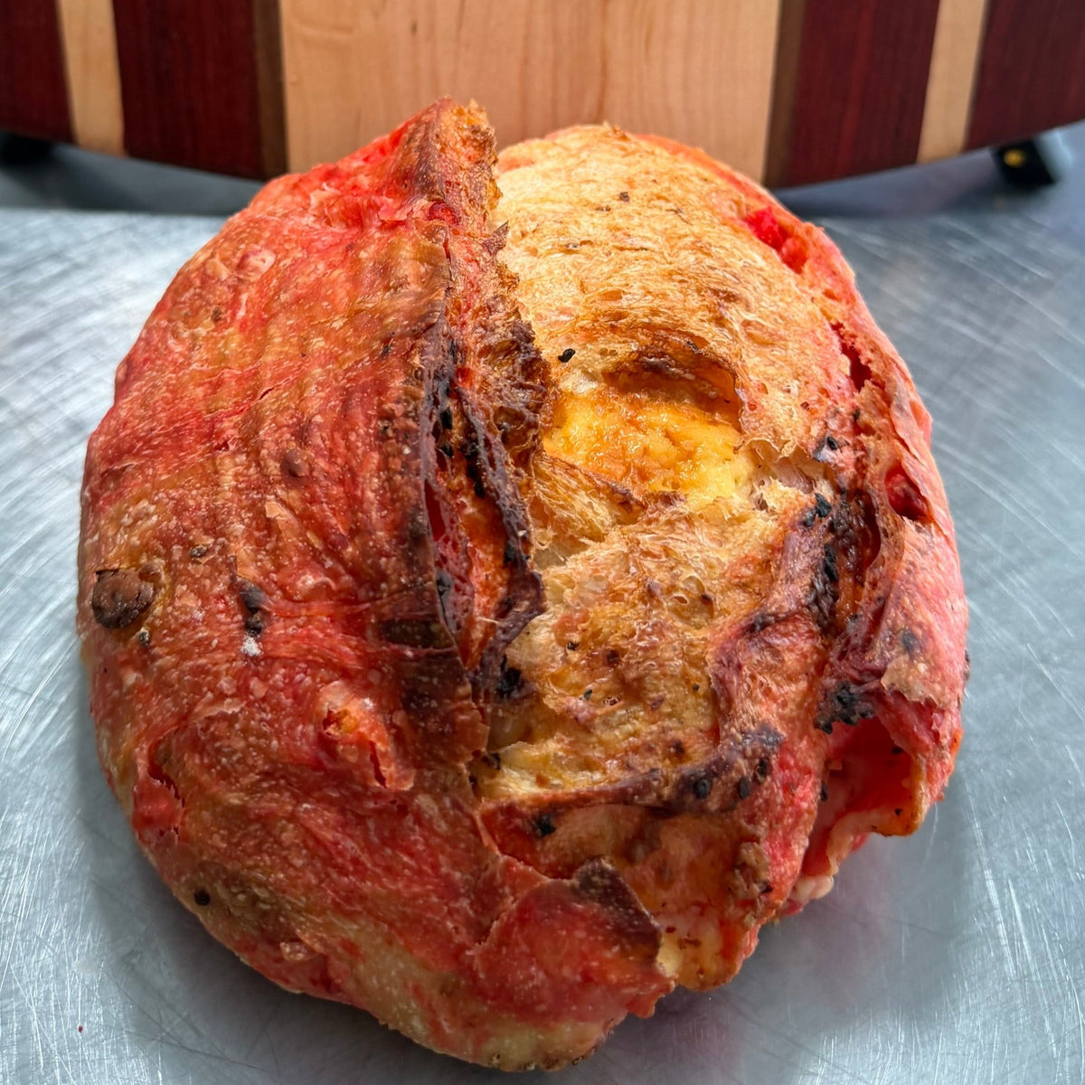 SEBAlicious™ Flamin’ Hot Cheetos Extra Sharp Cheddar Sourdough Bread - Artisan Real Sourdough Bread Chef SebaArtisan Real Sourdough Bread Chef SebaArtisan Real Sourdough Bread Chef SebaWhole LoafGourmet artisan sourdough bread with Flamin Hot Cheetos and cheddar cheese